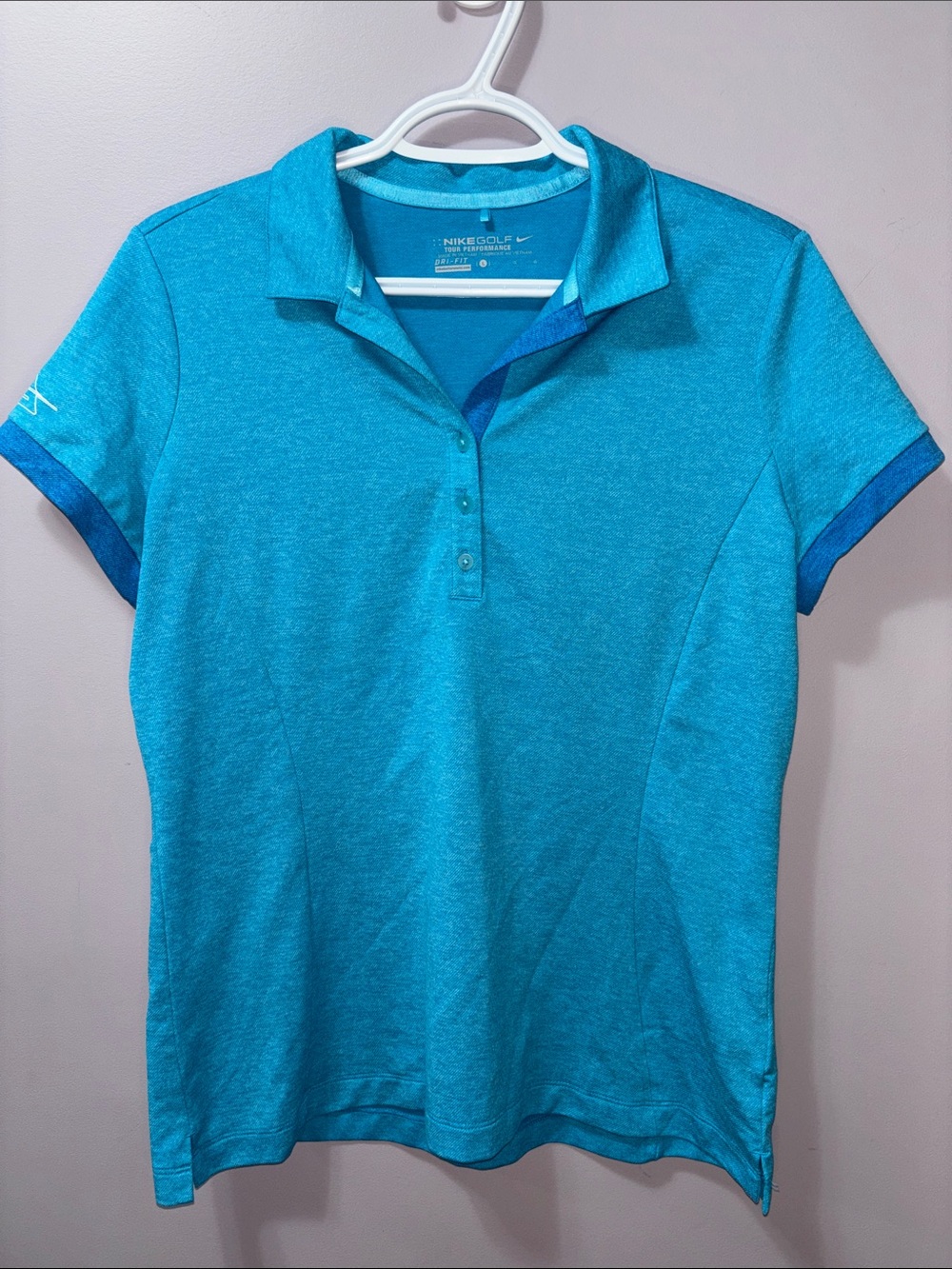 Nike Golf Blue Heathered Tour Performance Fitted DRI-FIT Polo Large
